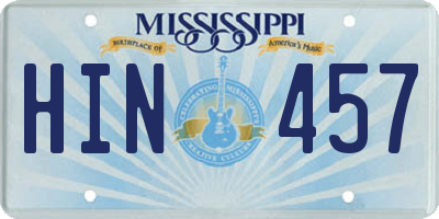 MS license plate HIN457