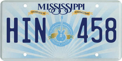 MS license plate HIN458
