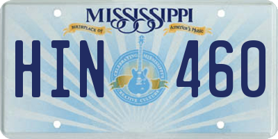 MS license plate HIN460