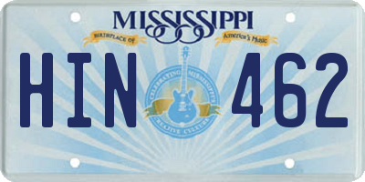 MS license plate HIN462