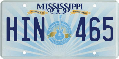 MS license plate HIN465