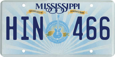 MS license plate HIN466
