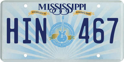 MS license plate HIN467