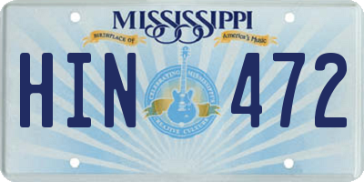 MS license plate HIN472
