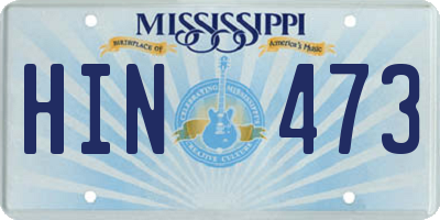 MS license plate HIN473