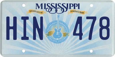 MS license plate HIN478
