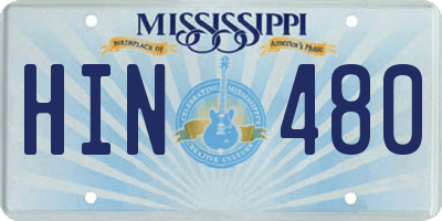 MS license plate HIN480