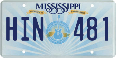 MS license plate HIN481