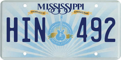 MS license plate HIN492