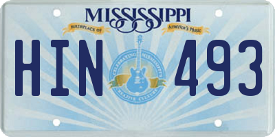 MS license plate HIN493