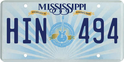 MS license plate HIN494