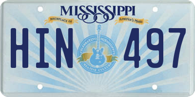 MS license plate HIN497