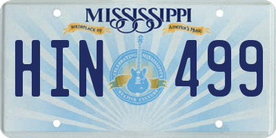 MS license plate HIN499
