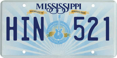 MS license plate HIN521