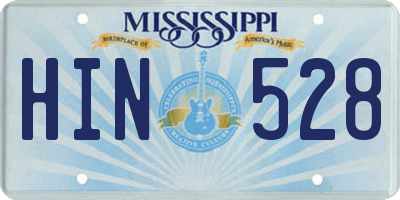 MS license plate HIN528