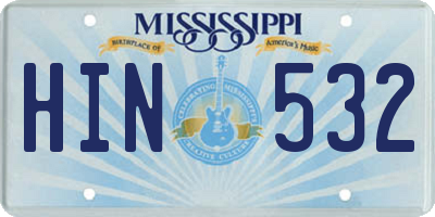 MS license plate HIN532