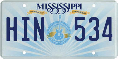 MS license plate HIN534