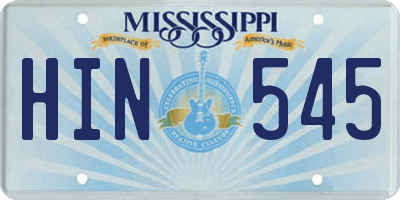 MS license plate HIN545
