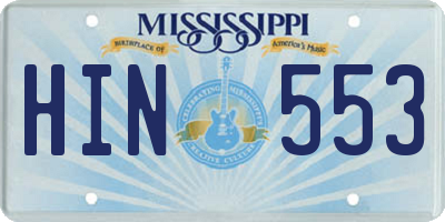 MS license plate HIN553