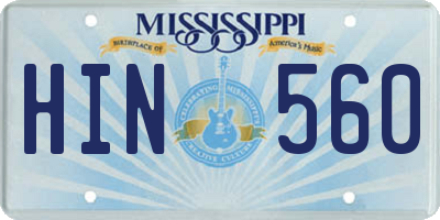 MS license plate HIN560