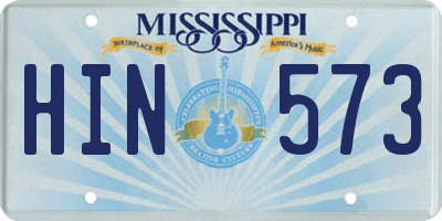 MS license plate HIN573