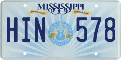 MS license plate HIN578