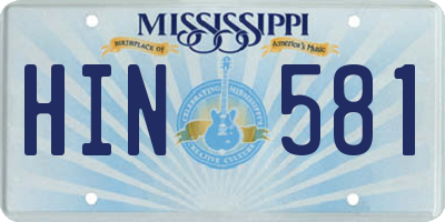 MS license plate HIN581