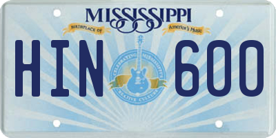 MS license plate HIN600