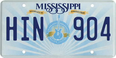 MS license plate HIN904