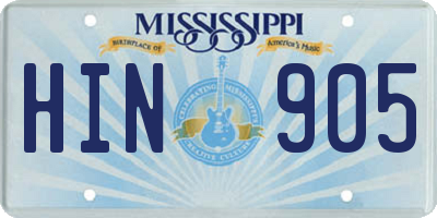 MS license plate HIN905