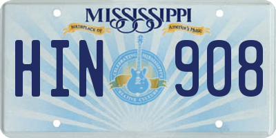 MS license plate HIN908