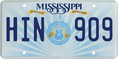 MS license plate HIN909