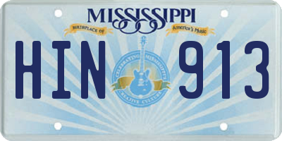 MS license plate HIN913