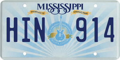 MS license plate HIN914