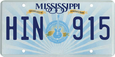 MS license plate HIN915