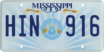 MS license plate HIN916