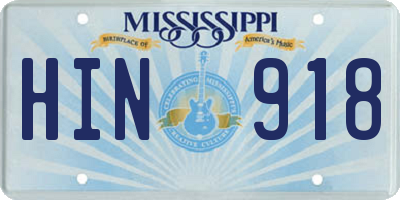 MS license plate HIN918