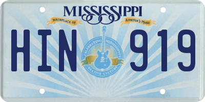 MS license plate HIN919
