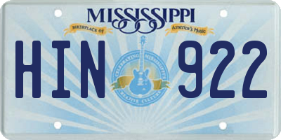 MS license plate HIN922