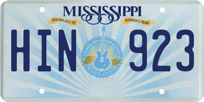 MS license plate HIN923