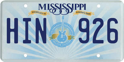 MS license plate HIN926