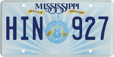 MS license plate HIN927