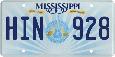 MS license plate HIN928