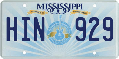MS license plate HIN929