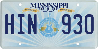 MS license plate HIN930