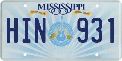 MS license plate HIN931