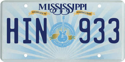 MS license plate HIN933