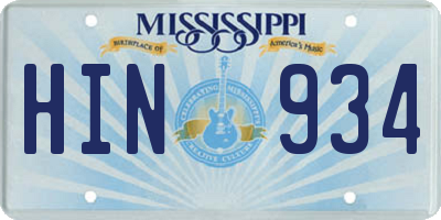 MS license plate HIN934