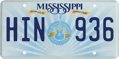 MS license plate HIN936