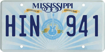 MS license plate HIN941